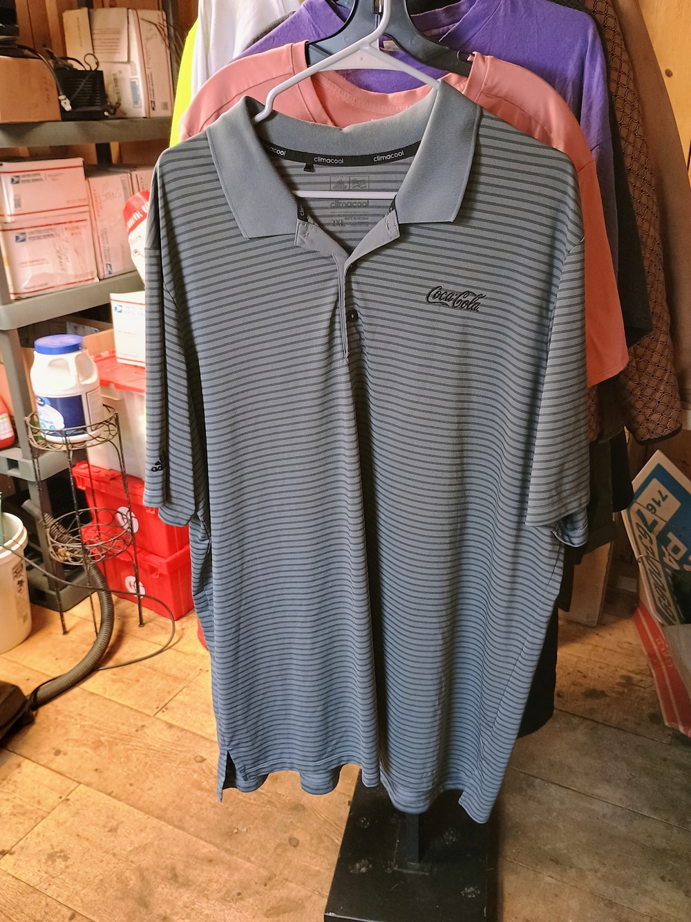 Coca Cola Men’s Gray Striped Polo Shirt Bin 6